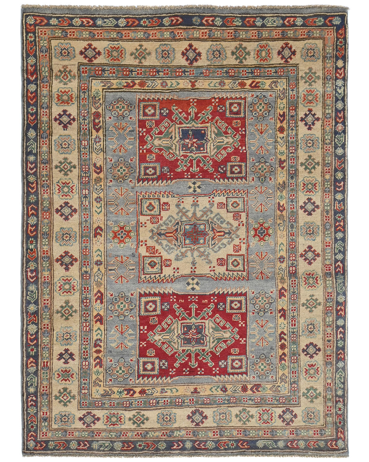 4x6 Gray Kuba Afghan Hand Knotted Wool Area Rug
