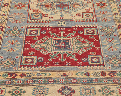 4x6 Gray Kuba Afghan Hand Knotted Wool Area Rug