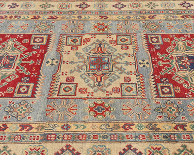 4x6 Gray Kuba Afghan Hand Knotted Wool Area Rug
