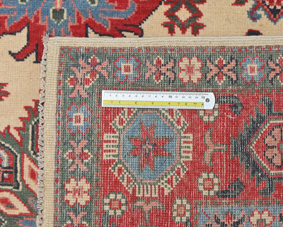 5x7 Beige Kuba Afghan Hand Knotted Wool Area Rug