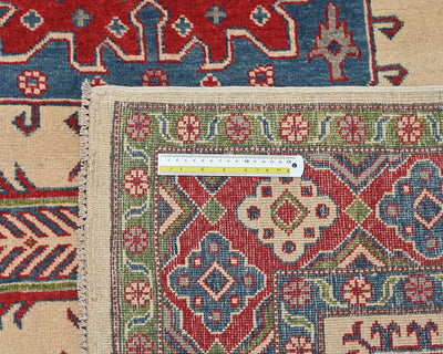 5x7 Beige Kuba Afghan Hand Knotted Wool Area Rug