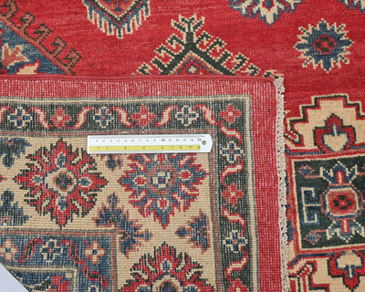 5x7 Red Kuba Afghan Hand Knotted Wool Area Rug