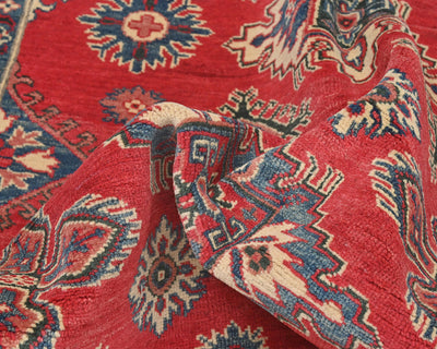 5x7 Red Kuba Afghan Hand Knotted Wool Area Rug