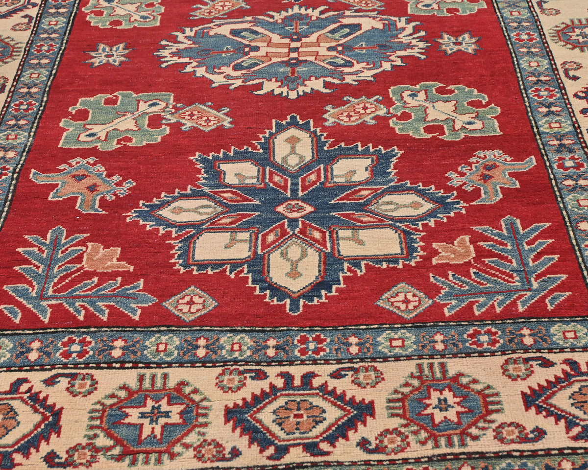 Alfombra afgana Kuba roja de lana anudada a mano de 5x7