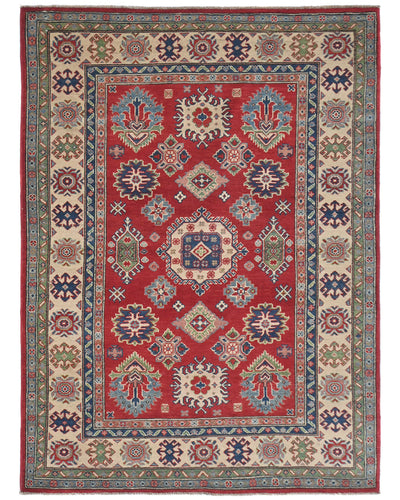 5x7 Red Kuba Afghan Hand Knotted Wool Area Rug