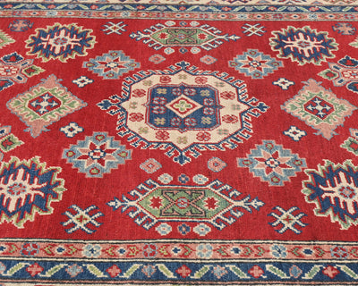 5x7 Red Kuba Afghan Hand Knotted Wool Area Rug