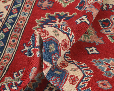 5x7 Red Kuba Afghan Hand Knotted Wool Area Rug