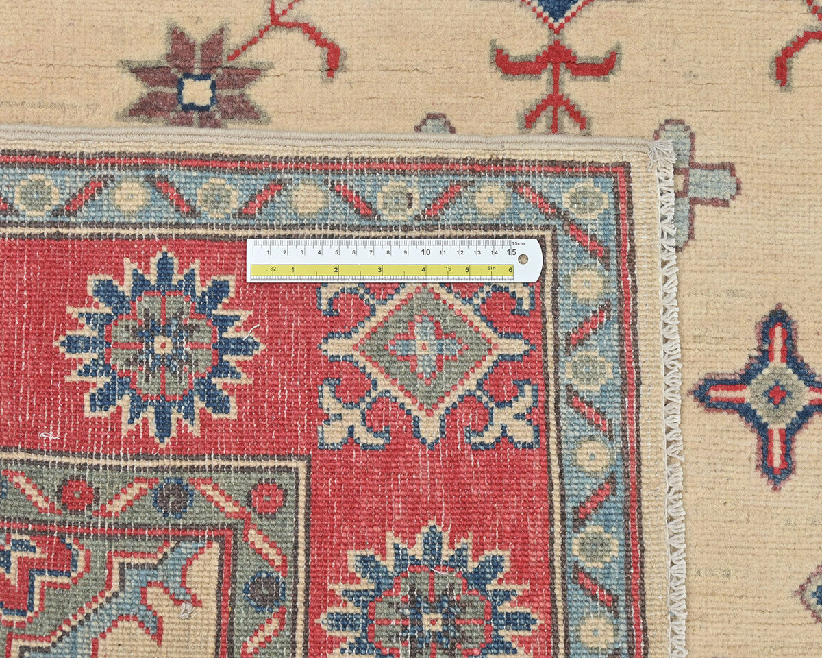 5x7 Beige Kuba Afghan Hand Knotted Wool Area Rug