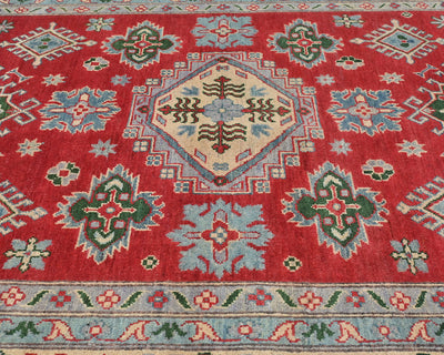 Alfombra afgana Kuba roja de lana anudada a mano de 6x8