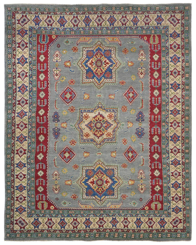 Alfombra afgana Kuba de lana anudada a mano, color gris, de 8 x 10 pulgadas