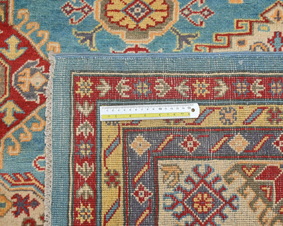 Alfombra afgana Kuba de lana azul anudada a mano de 8 x 10 pulgadas