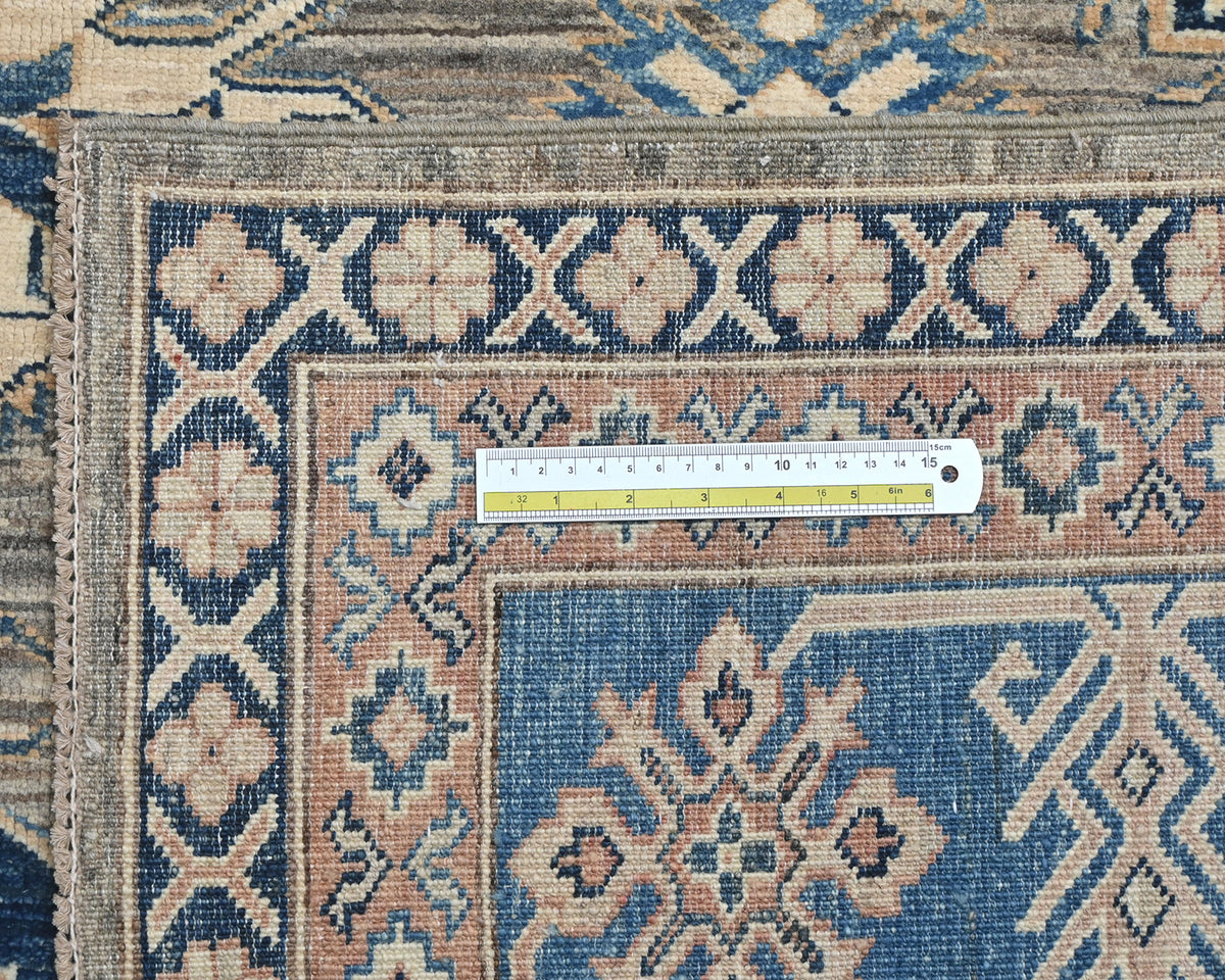 Alfombra de lana geométrica anudada a mano, color gris, de Kazak Afghan, de 8 x 10 pies