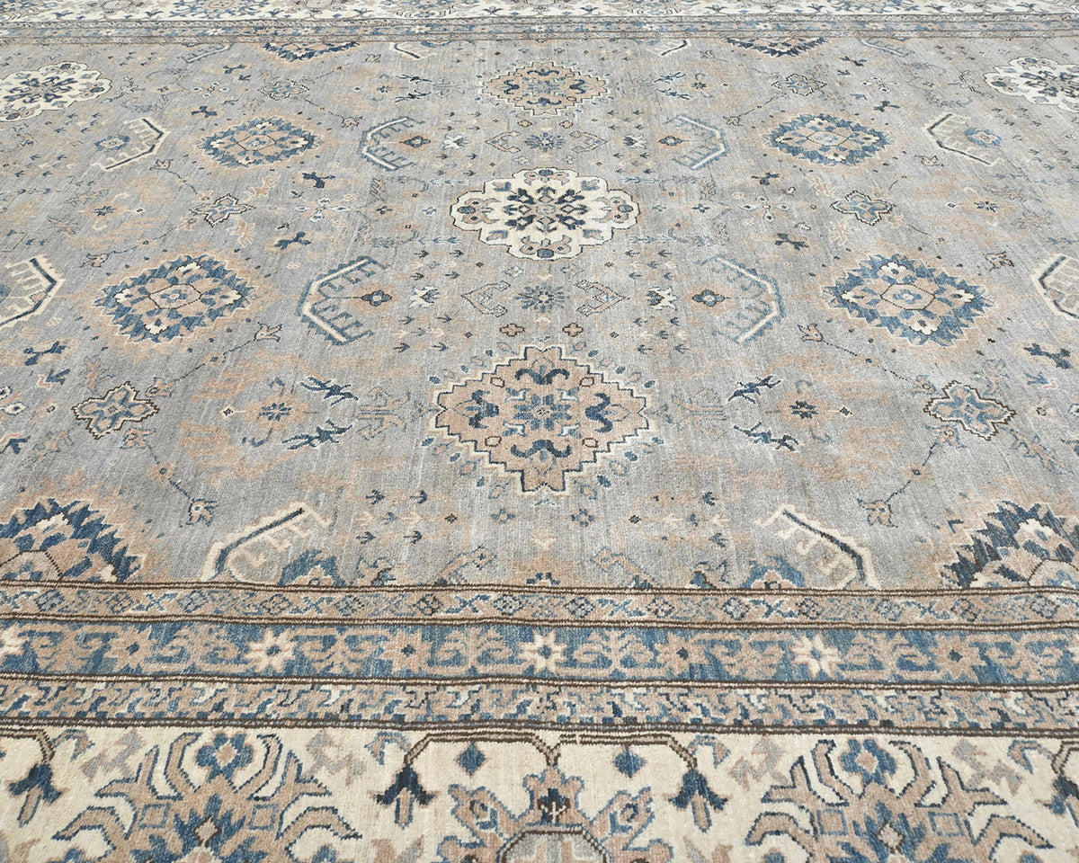 10x14 Kazak Gray Afghan Hand Knotted Geometric Wool Area Rug