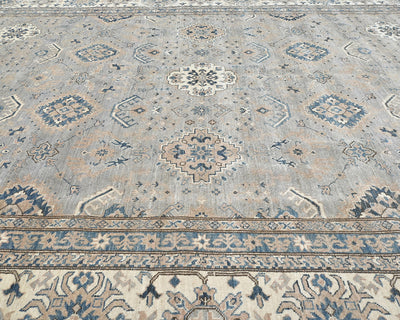 10x14 Kazak Gray Afghan Hand Knotted Geometric Wool Area Rug