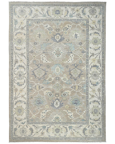 Alfombra turca Oushak de lana suave anudada a mano, color marrón, 10 x 14 pulgadas