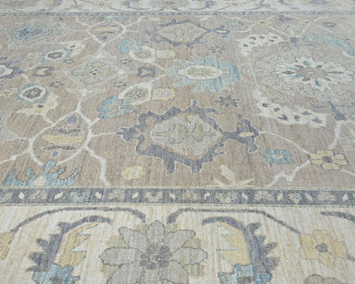 Alfombra turca Oushak de lana suave anudada a mano, color marrón, 10 x 14 pulgadas