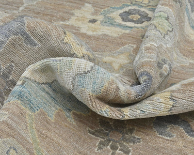 Alfombra turca Oushak de lana suave anudada a mano, color marrón, 10 x 14 pulgadas