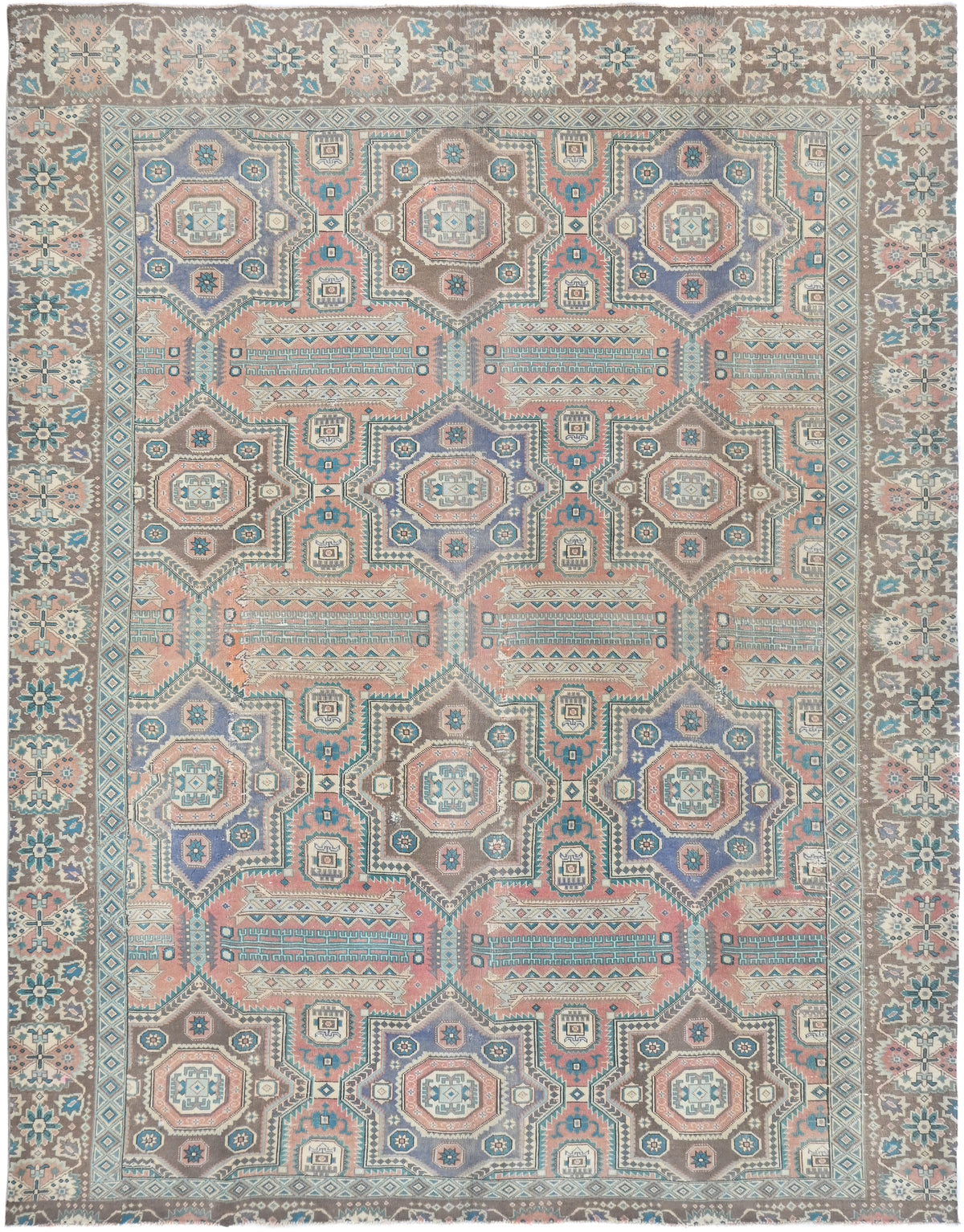 Vintage 8x10 Rust Heriz Persian Style Hand Knotted Low Pile Wool Rug