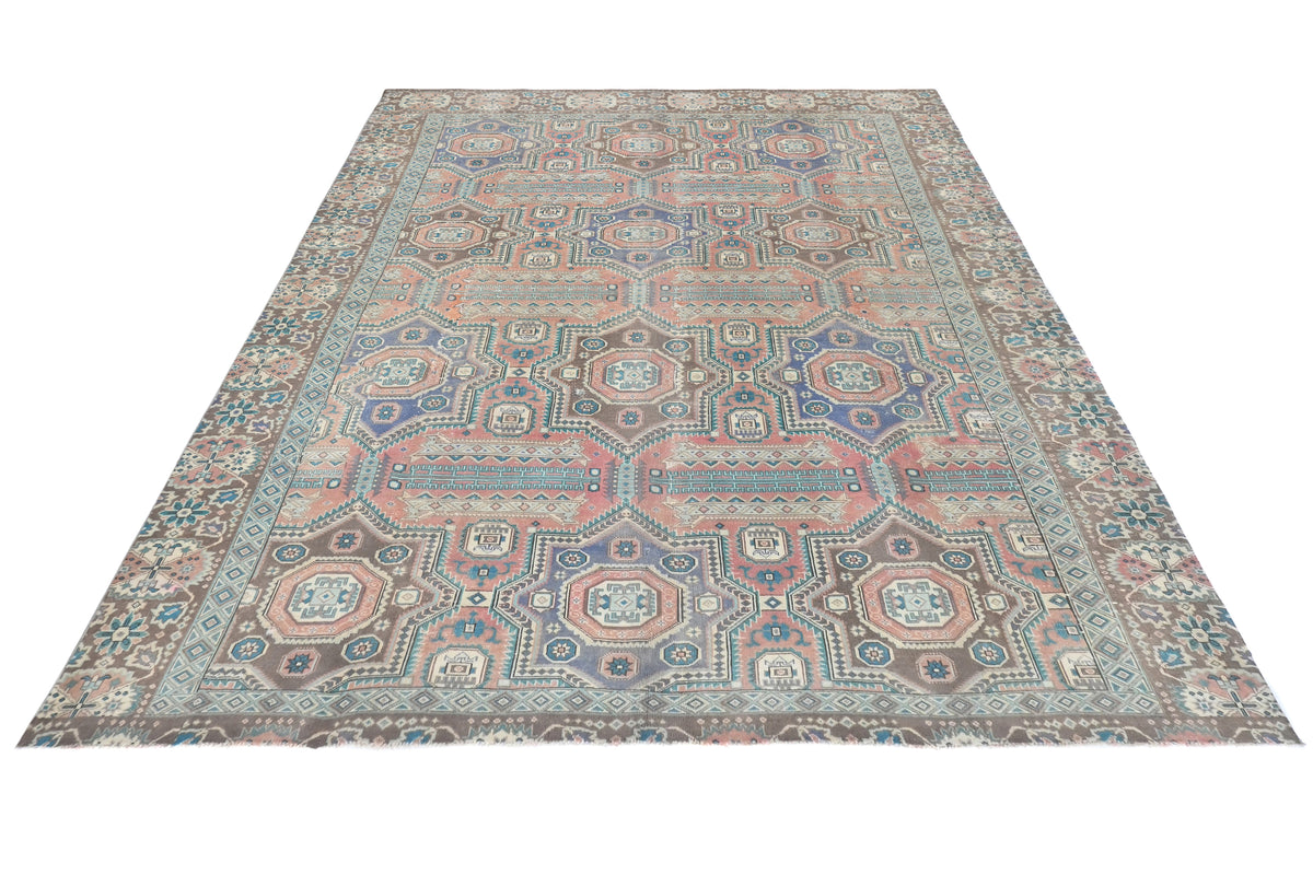 Vintage 8x10 Rust Heriz Persian Style Hand Knotted Low Pile Wool Rug