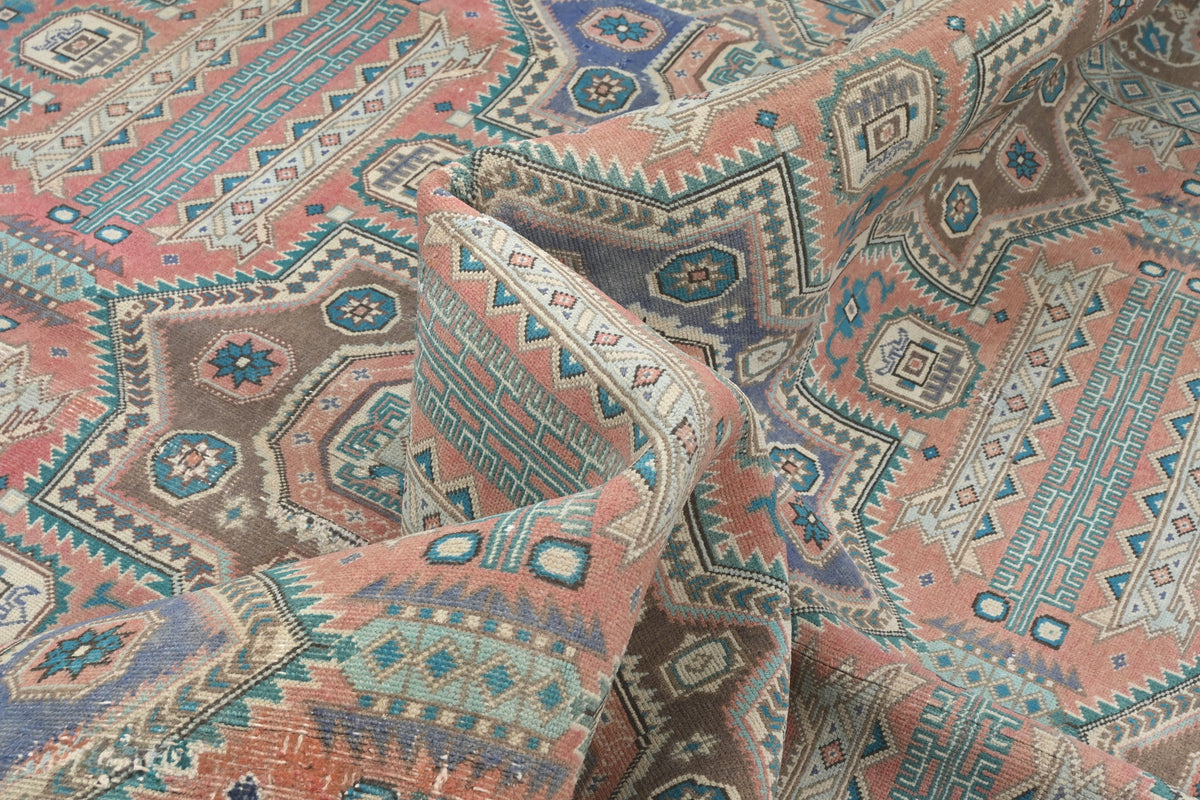 Vintage 8x10 Rust Heriz Persian Style Hand Knotted Low Pile Wool Rug