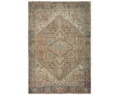 Alfombra de lana anudada a mano estilo persa vintage Heriz marrón de 9 x 12 pulgadas