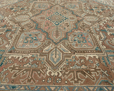 Alfombra de lana anudada a mano estilo persa vintage Heriz marrón de 9 x 12 pulgadas