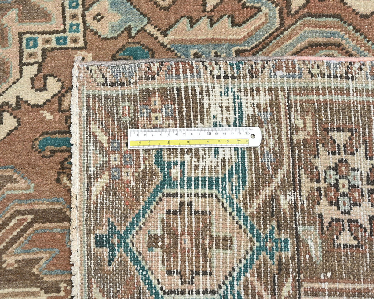 Alfombra de lana anudada a mano estilo persa vintage Heriz marrón de 9 x 12 pulgadas