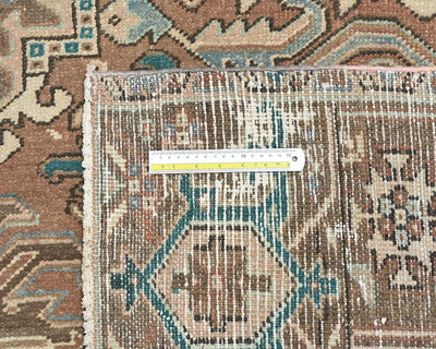 Alfombra de lana anudada a mano estilo persa vintage Heriz marrón de 9 x 12 pulgadas
