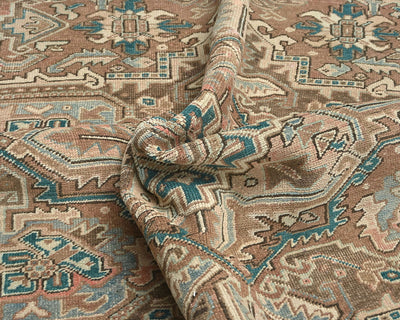 Alfombra de lana anudada a mano estilo persa vintage Heriz marrón de 9 x 12 pulgadas
