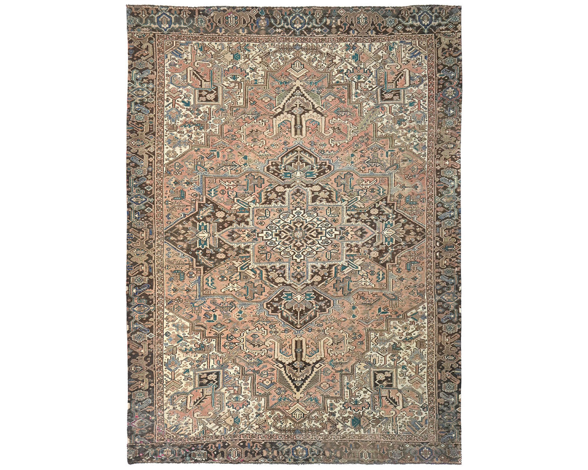 Alfombra de lana anudada a mano estilo persa terracota Heriz vintage de 9 x 12 pulgadas