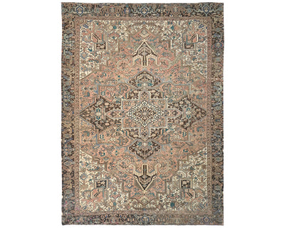 Alfombra de lana anudada a mano estilo persa terracota Heriz vintage de 9 x 12 pulgadas