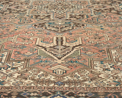 Alfombra de lana anudada a mano estilo persa terracota Heriz vintage de 9 x 12 pulgadas