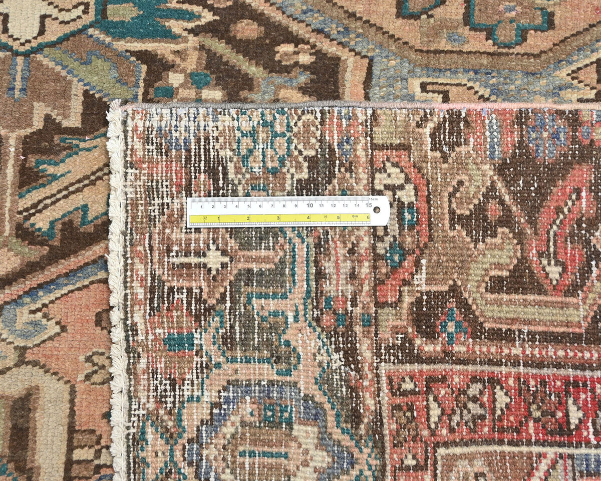 Alfombra de lana anudada a mano estilo persa terracota Heriz vintage de 9 x 12 pulgadas