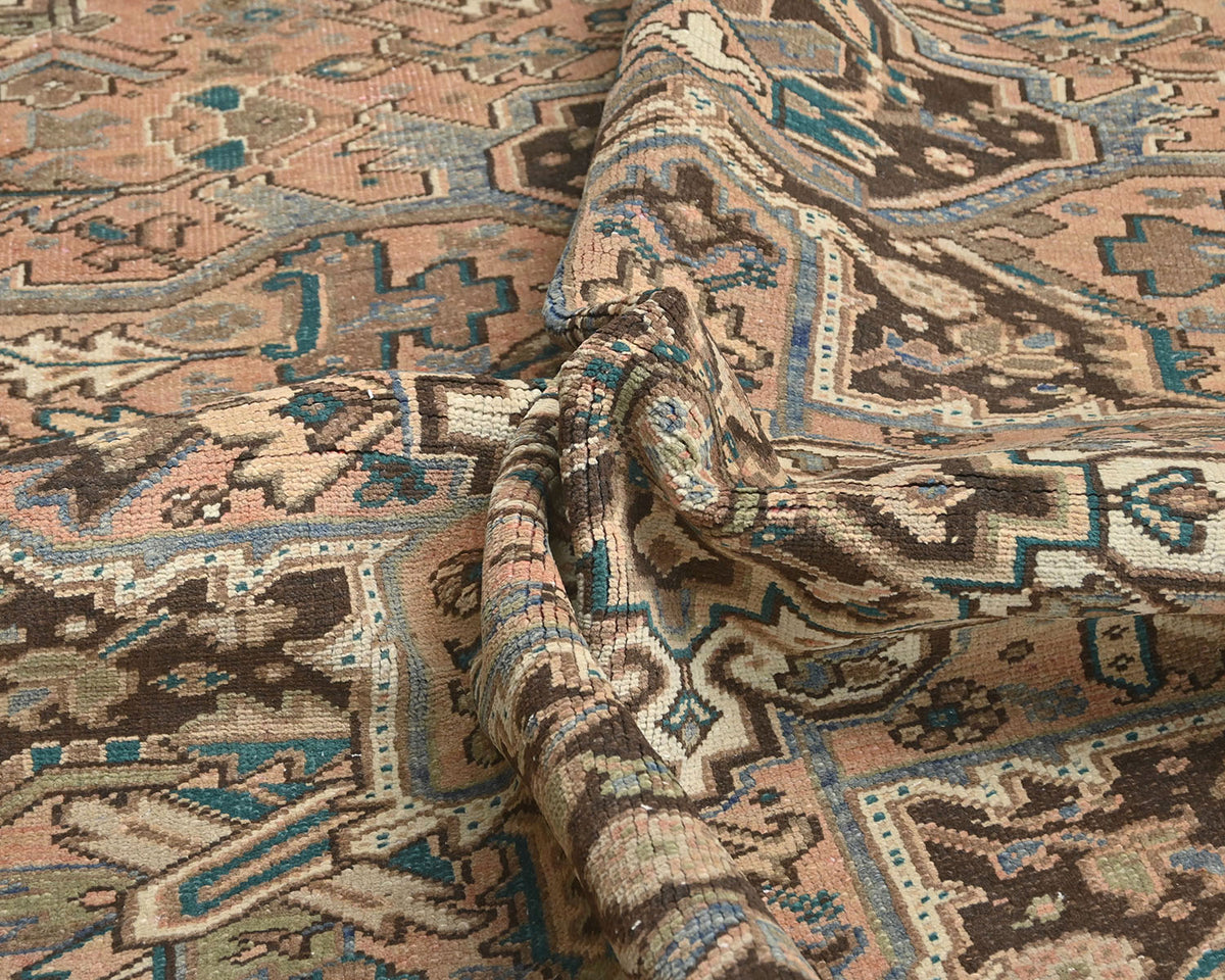 Alfombra de lana anudada a mano estilo persa terracota Heriz vintage de 9 x 12 pulgadas