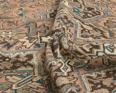 Alfombra de lana anudada a mano estilo persa terracota Heriz vintage de 9 x 12 pulgadas