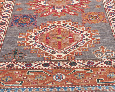 3x5 Gray Rust Kazak Afghan Hand Knotted Traditional Wool Area Rug