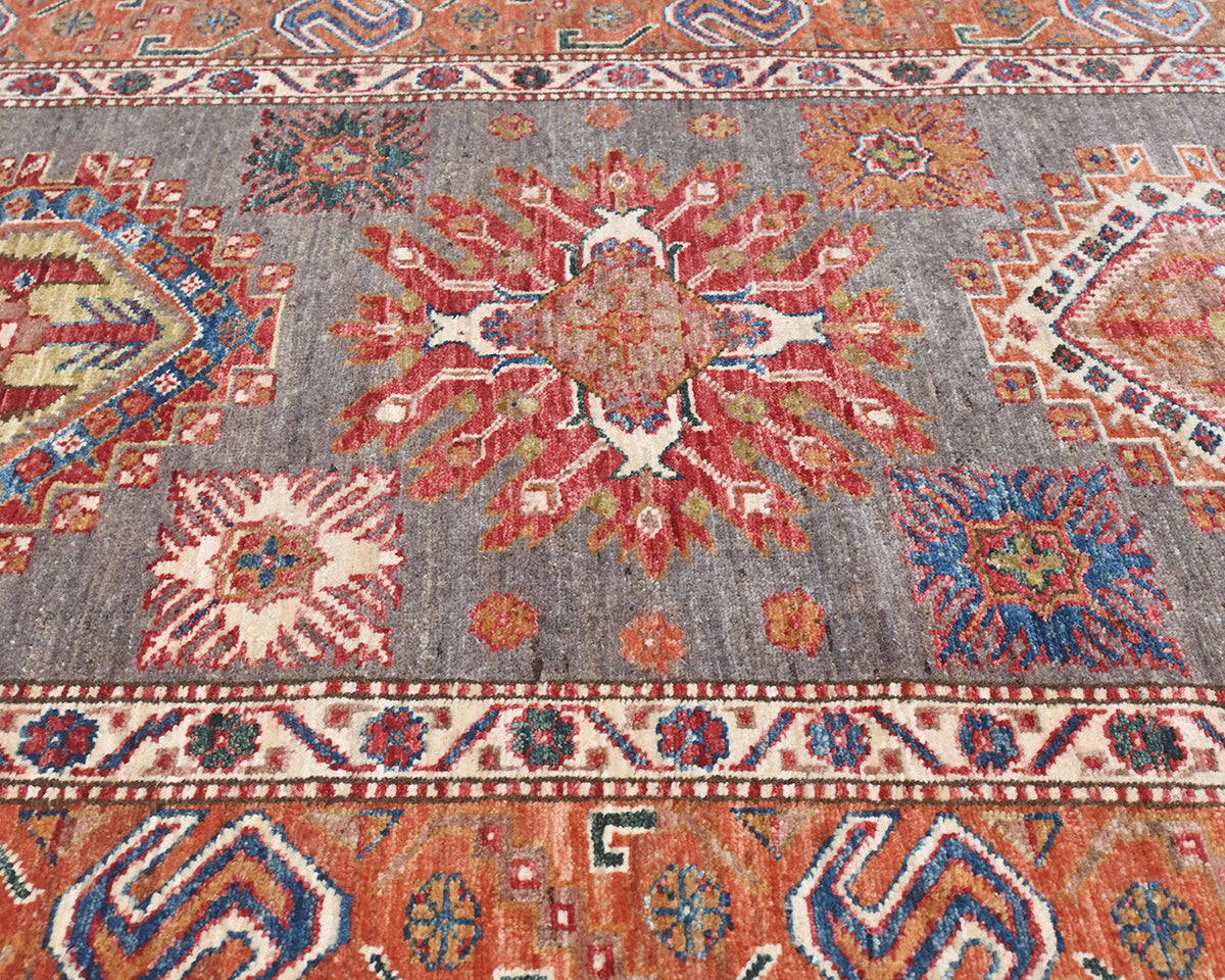 3x5 Gray Rust Kazak Afghan Hand Knotted Traditional Wool Area Rug