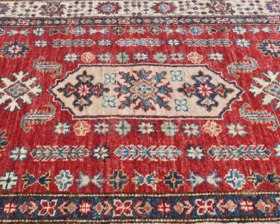 Red 3x5 Kazak Afghan Hand Knotted Geometric Wool Area Rug