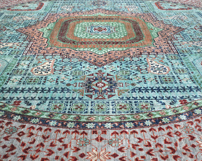 5x5 Blue Khurgeen Afghan Hand Knotted Round Wool Area Rug
