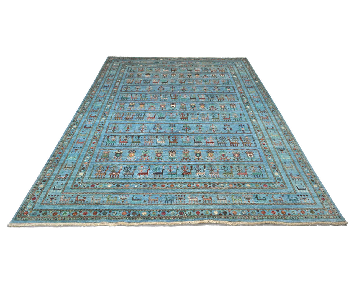 8x10 Blue Khurgeen Afghan Hand Knotted Wool Area Rug
