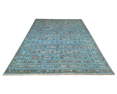 8x10 Blue Khurgeen Afghan Hand Knotted Wool Area Rug