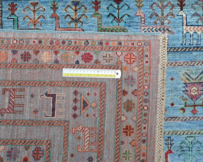 8x10 Blue Khurgeen Afghan Hand Knotted Wool Area Rug