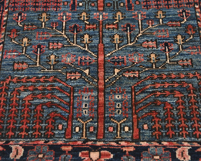 6 Ft Blue Aryana Afghan Hand Knotted Veg Dye Wool Runner Rug