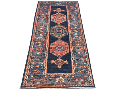 6 feet Blue Aryana Afghan Hand Knotted Veg Dye Wool Runner Rug