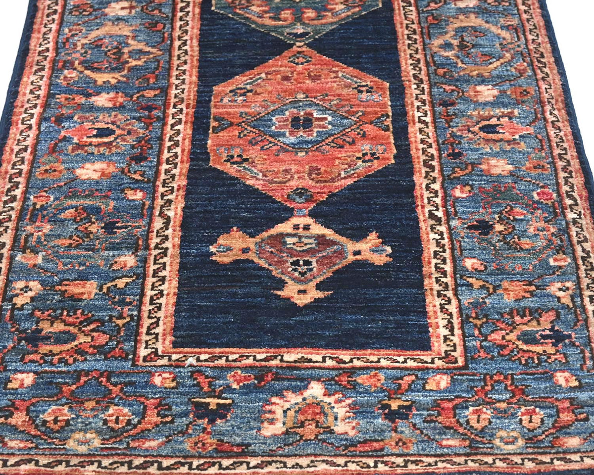 6 feet Blue Aryana Afghan Hand Knotted Veg Dye Wool Runner Rug