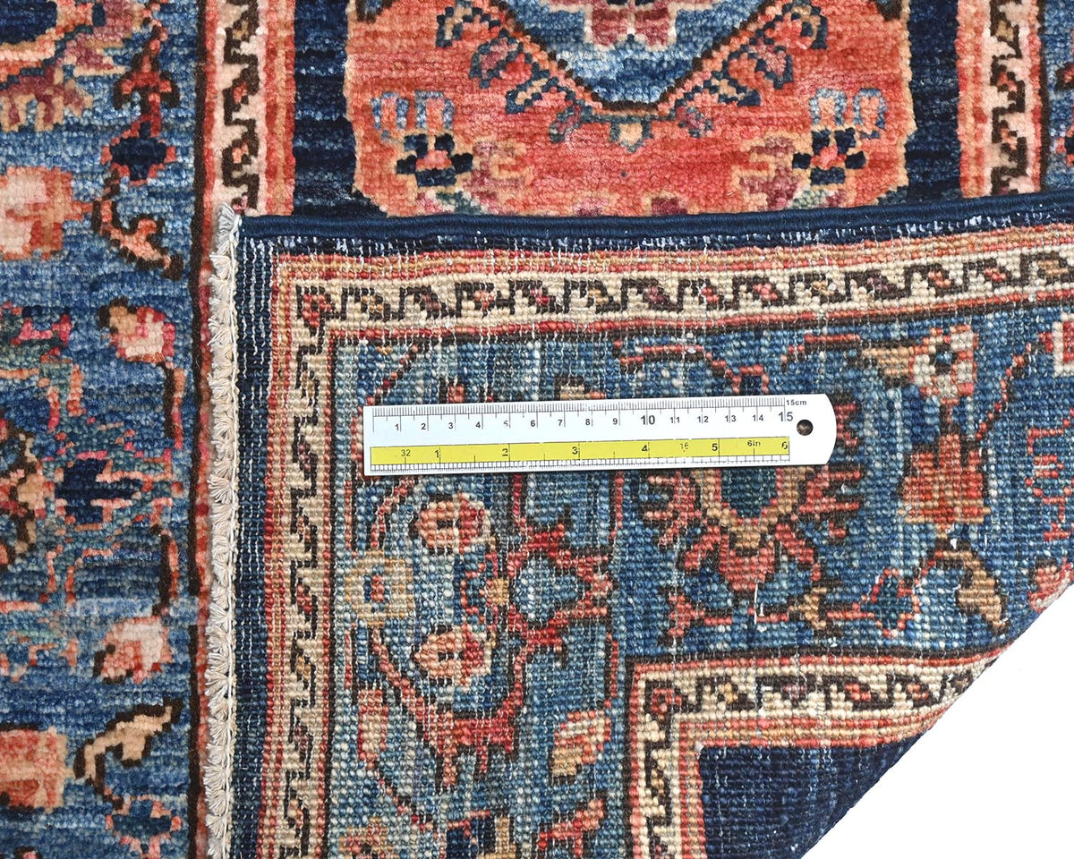 6 feet Blue Aryana Afghan Hand Knotted Veg Dye Wool Runner Rug
