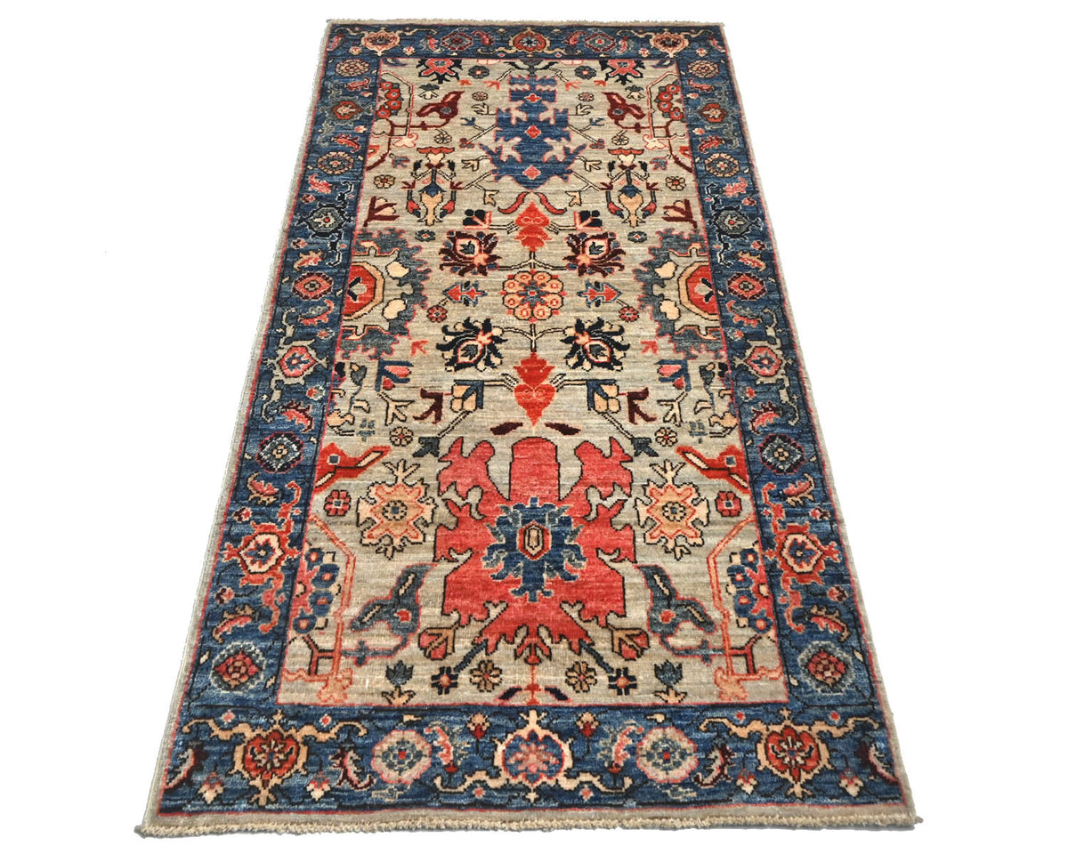 3x6 Gray Blue Aryana Afghan Hand Knotted Veg Dye Wool Area Rug