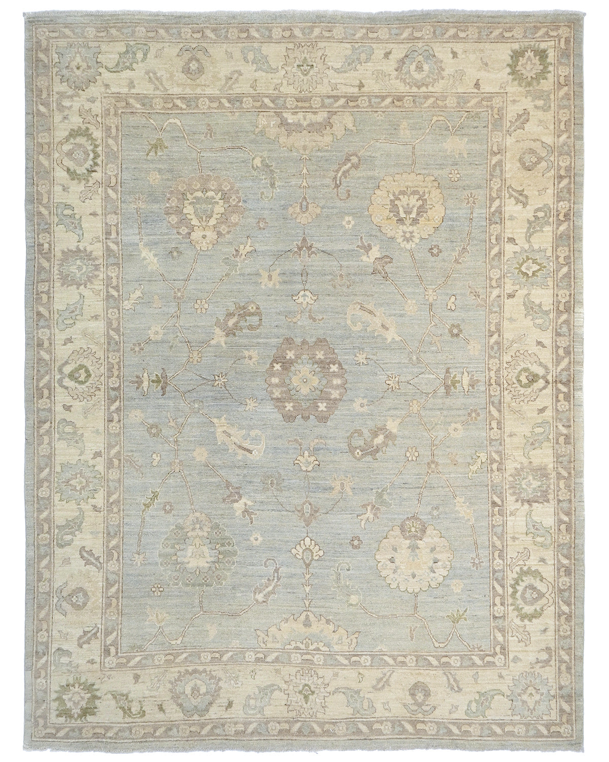 9x12 Feet Silver Oushak Turkish Handmade Traditional Soft Wool Area Rug