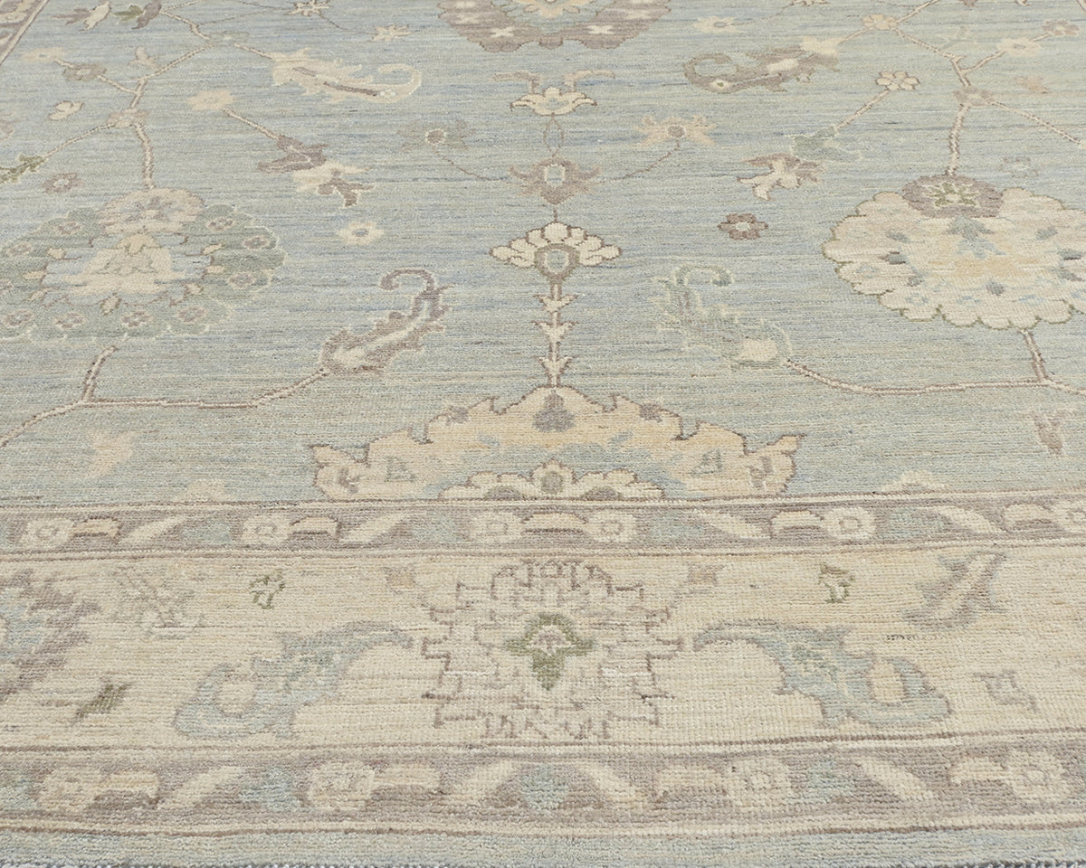 9x12 Feet Silver Oushak Turkish Handmade Traditional Soft Wool Area Rug
