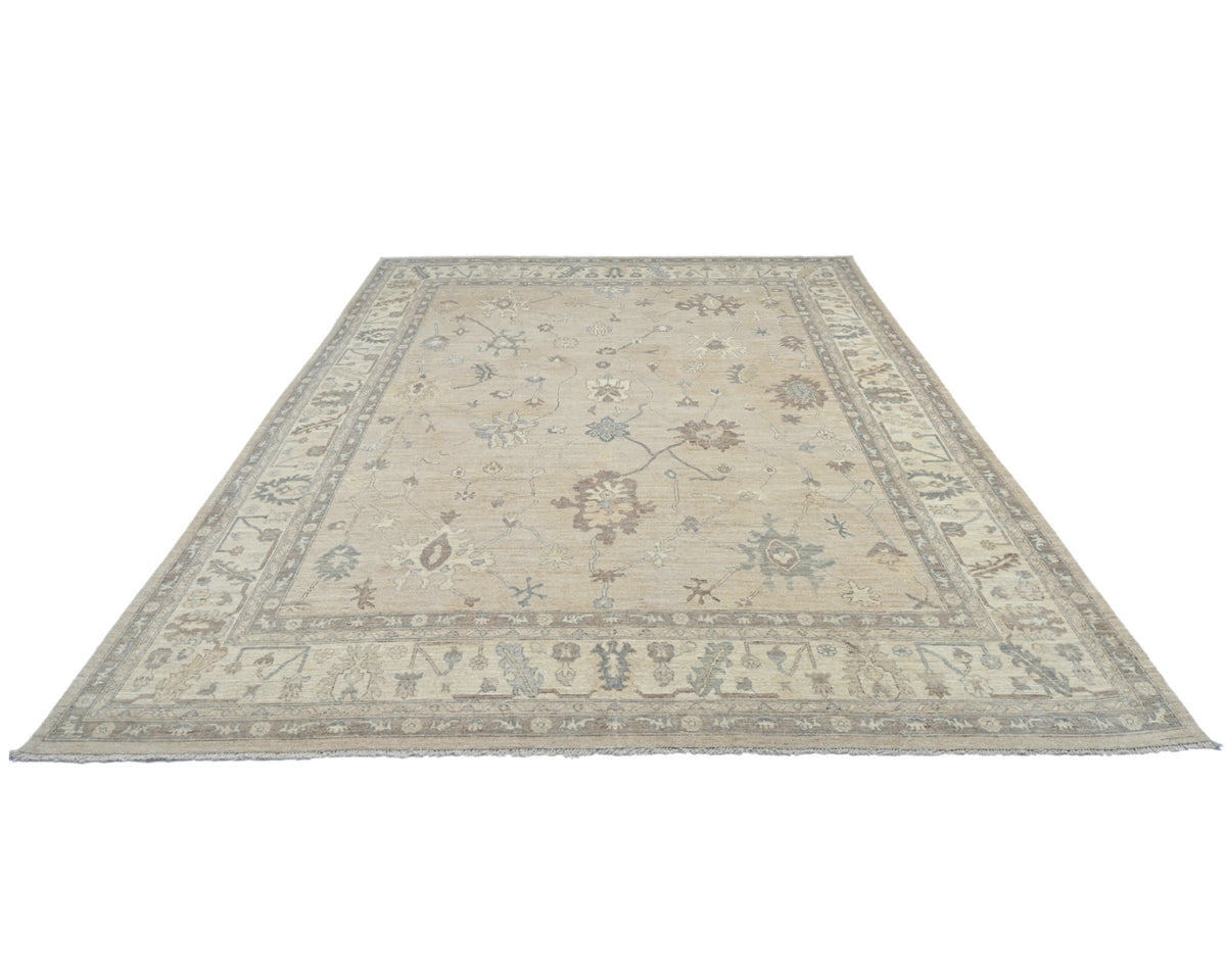 Alfombra turca Oushak de lana suave anudada a mano, color marrón, 10 x 14 pulgadas